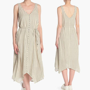 Splendid Tie Waist Midi Dress Asymmetrical Hem Size Extra Large Cream Black